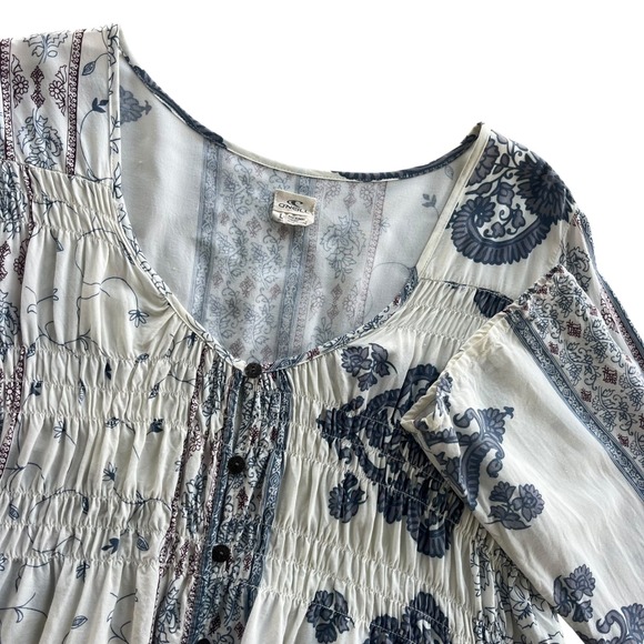 O'Neill Tops - O'Neill Women L Cream Blue Floral Paisley Long Sleeve Peasant Ursula Blouse Boho
